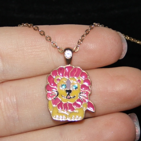 Vintagejelyfish Other - Adorable gold and enamel child's lion necklace